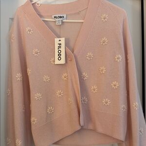 Pink Floral 100% Cashmere Women's Cardigan